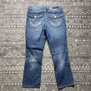 Rock & Republic Kendall Crop Bootcut Jeans Womens 12 Blue Angel Wings Denim